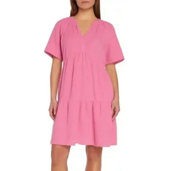Gap Womens Medium Pink Relaxed Fit Soft Cotton Gauze Tiered Dress. Casual/Dressy - Picture 1 of 8